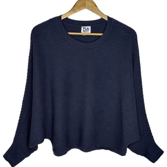 Planet by Lauren G Cotton Waffle Knit Crewneck One Size Lagenlook Minimalist - Picture 1 of 7